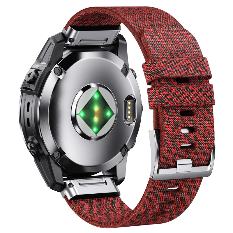 26mm Watch Band for Garmin Fenix 7X / Fenix 6X / Fenix 5X/Enduro 2/Tactix 7 Pro, epix Pro 51mm Jacquard-weave Red-Silver Buckle Quick Fit 26MM