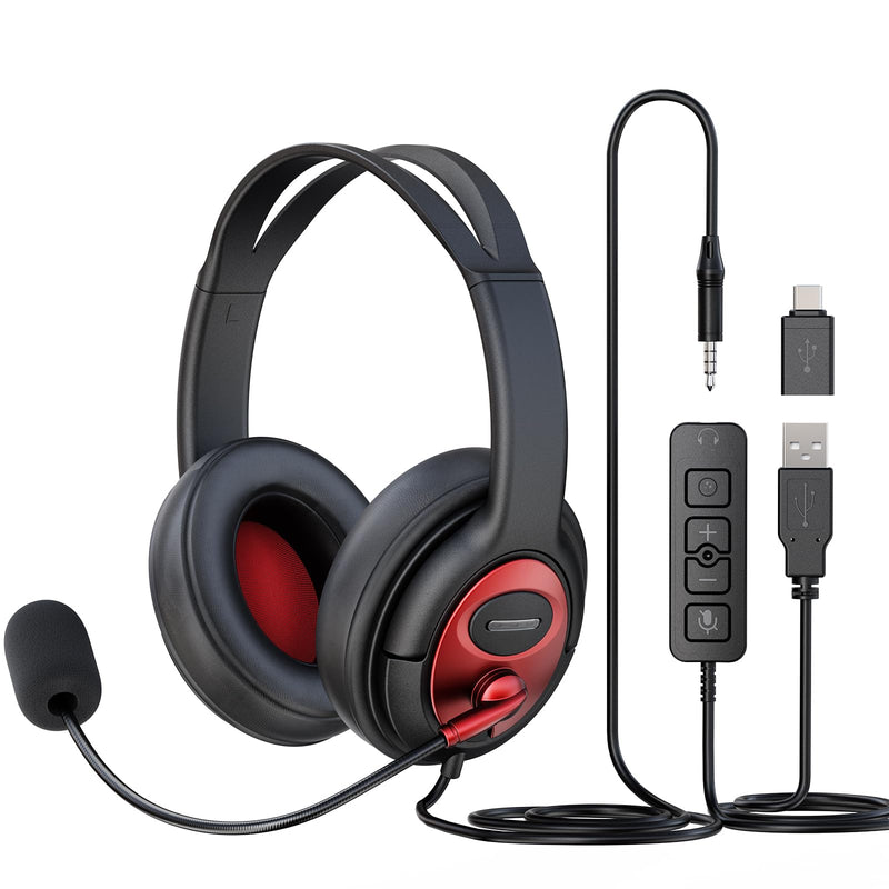 [AUSTRALIA] - MAIRDI USB Headset with Microphone, Type-C/USB/3.5mm Jack 3-in-1 PC Headset, Computer Headset with Mic Noise Canceling for Teams Call Centers Skype Zoom Home Office Dragon Nuance Dictation 