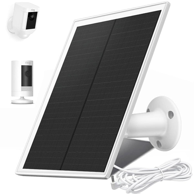 Solar Panel for Ring Camera,6W Solar Charger Compatible with Ring Stick Up Cam Battery and Ring Spotlight Cam Battery Battery,Output 6W/5V, DC3.5mm Plug, Not for Spotlight Plus/Pro (White) White