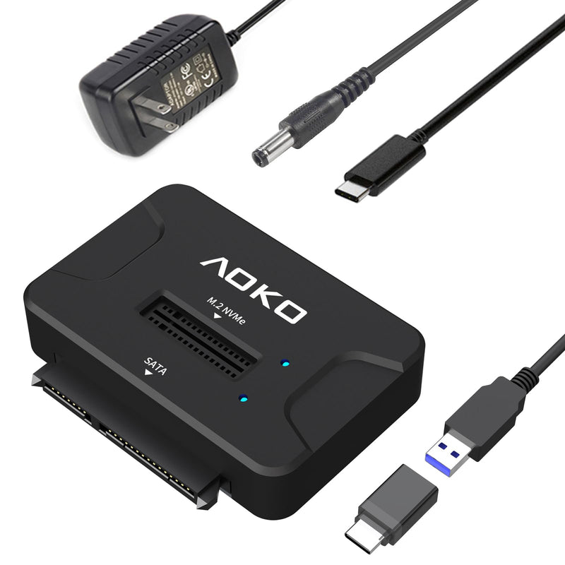 AOKO Dual Bay Hard Drive Docking Station Reader Adapter for M.2 NVMe SSD+ 2.5/3.5 SATA Drives, Support Simultaneous read & write, Included 12V/3A Power Adapter