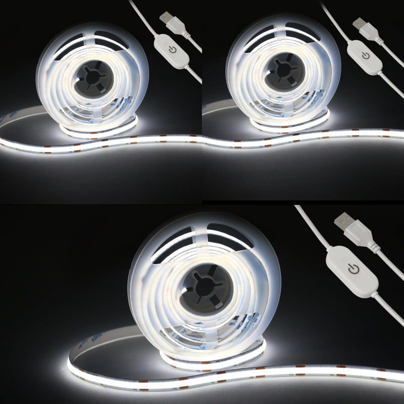 Led Strip Lights 5V USB 6.56ft/2m 640 LEDs Touch stepless Dimmable USB COB LED Strip Light 6500K White 10W Flexible 5v led for Bedroom Kitchen,Room Decor,3D Printing Lighting (3Pack) 6.56FT/6500K White (3Pack)