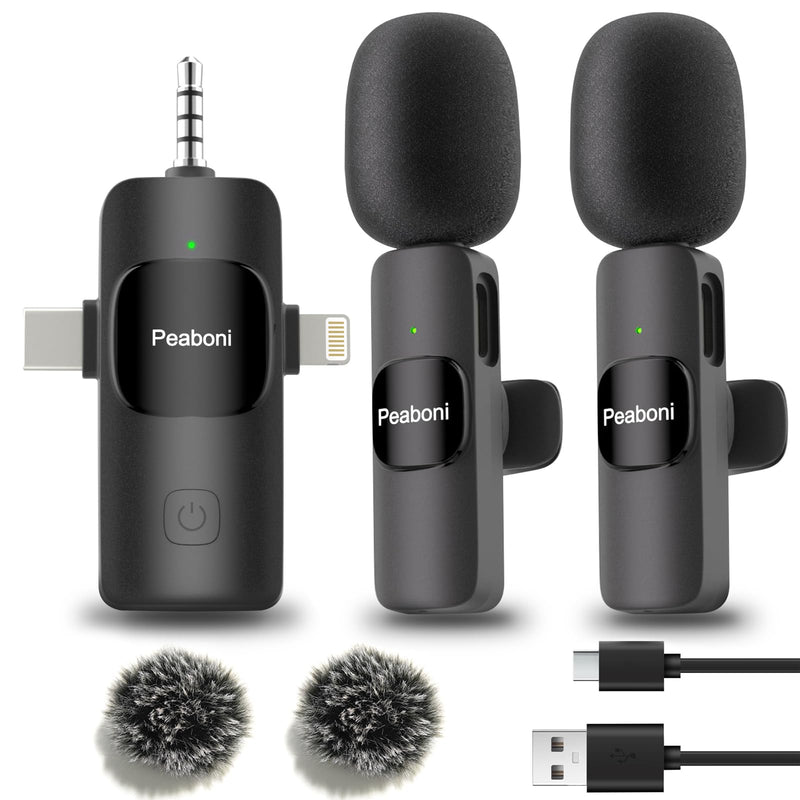 [AUSTRALIA] - Wireless Lavalier Microphone 3in1 mini Lapel Microphones for iPhone iPad Android Camera USB-C with Noise Reduction Recording Clip Mic for Creator Interview TikTok Vlog Live Streaming (Black/3in1) Black/3in1 