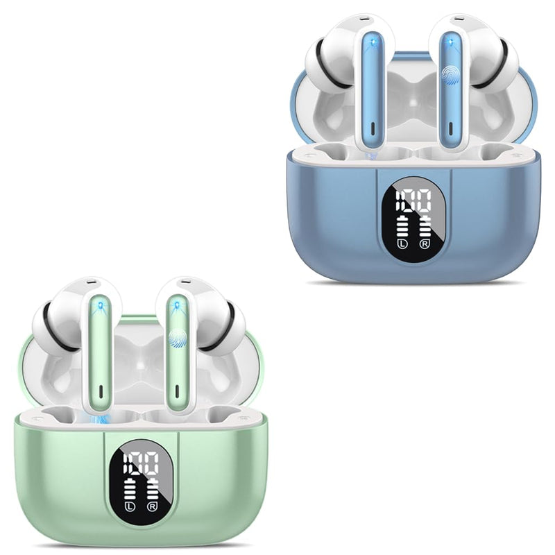 2 Sets Wireless Earbuds 2024 Bluetooth 5.3 Headphones HiFi Stereo, 40H Playtime in-Ear Earbud, Bluetooth Earbuds with LED Power Display, IP7 Waterproof Wireless Earphones Sport Headset Blue+Green
