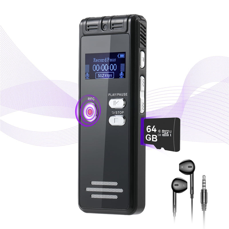 [AUSTRALIA] - 64GB Digital Voice Activated Recorder with Playback - 3072Kpbs HD Dual MIC Tape Voice Activated Recorder with Noise Reduction for Interviews/Meeting/Classes, 4608 Hours Audio Recording Device 601-64GB 