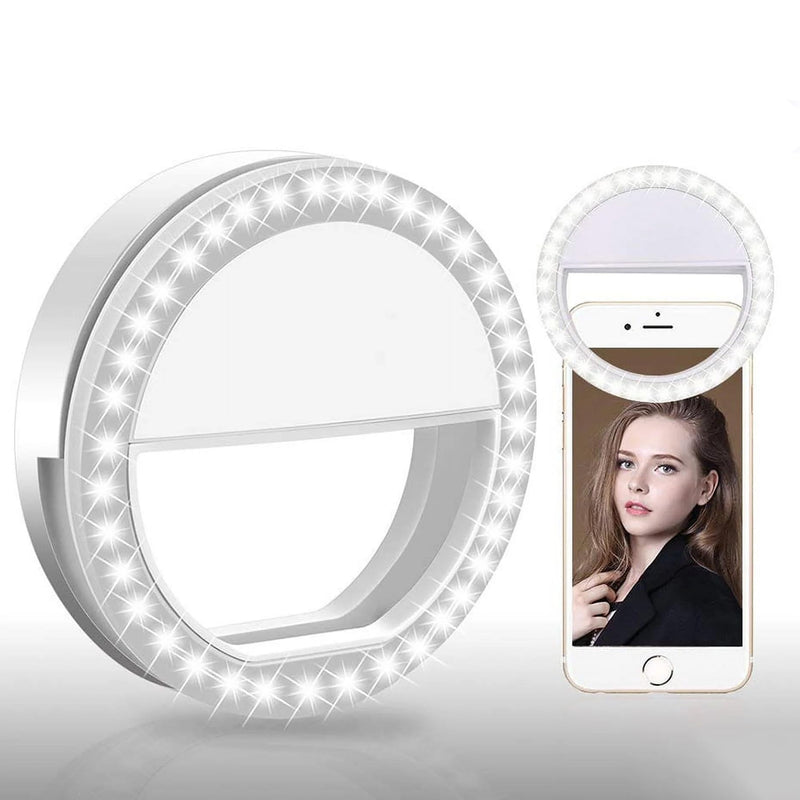 Selfie Ring Light for iPhone | Rechargeable Battery | Portable LED Light for iPhone/Android Phone Photography Camera Video | 3 Adjustable Light Levels | Beauty Selfie Influencer