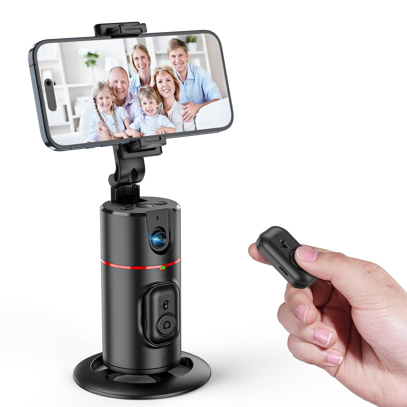 Auto Face Tracking Tripod 360° Rotating Auto Tracking Phone Holder, No App, Phone Camera Stand with Remote and Gesture Control, Smart Shooting Stand for Vlog/TIK Tok Live Video Recording Black