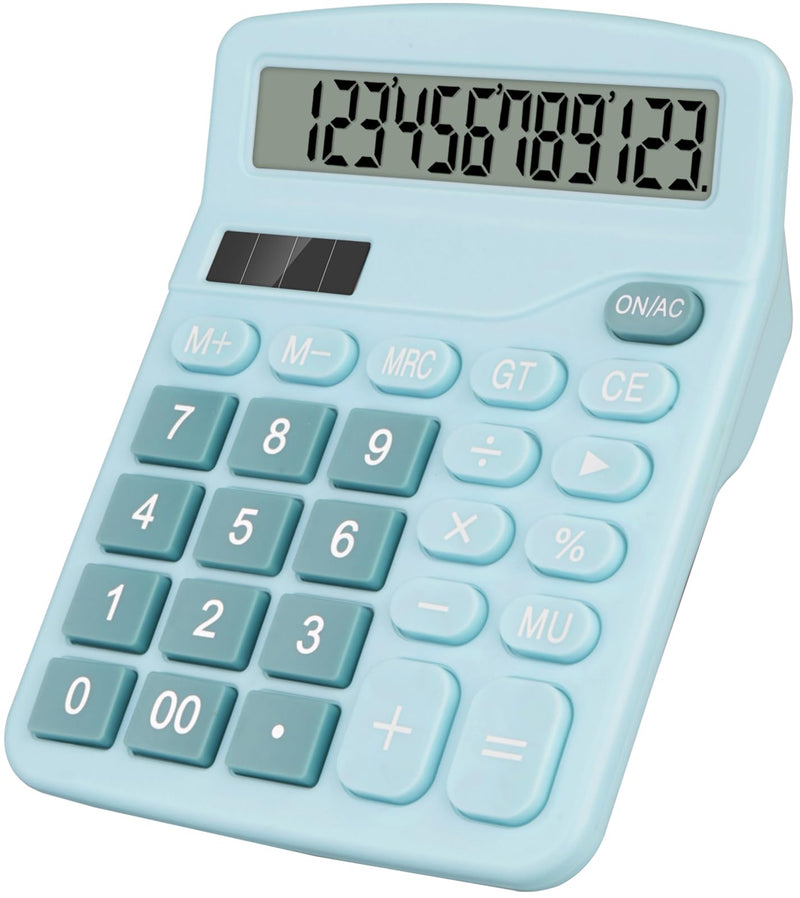 [AUSTRALIA] - Desktop Calculator, Light Blue Calculator Big Buttons, 12-Digits Large LCD Display, Solar and AA Battery Dual Power, Desk Calculator for Office Home School Business Class (Light Blue) Light Blue1 