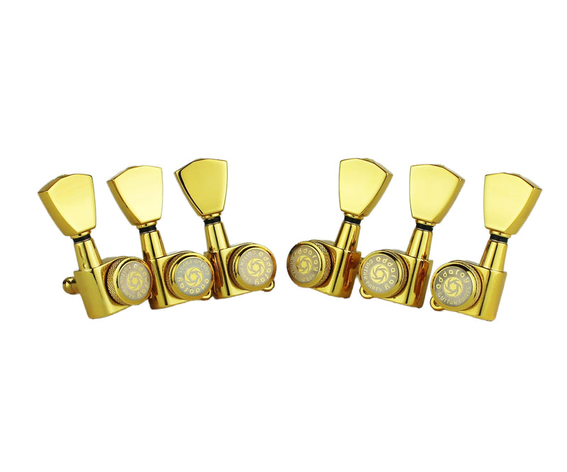 Guitar Locking Tuners (3R + 3L) - 1:18 Gear Ratio Lock String Tuning Key Pegs Machine Heads with Tulip Shaped Knob Replacement Guitar Accessories (E-104SP, Gold)