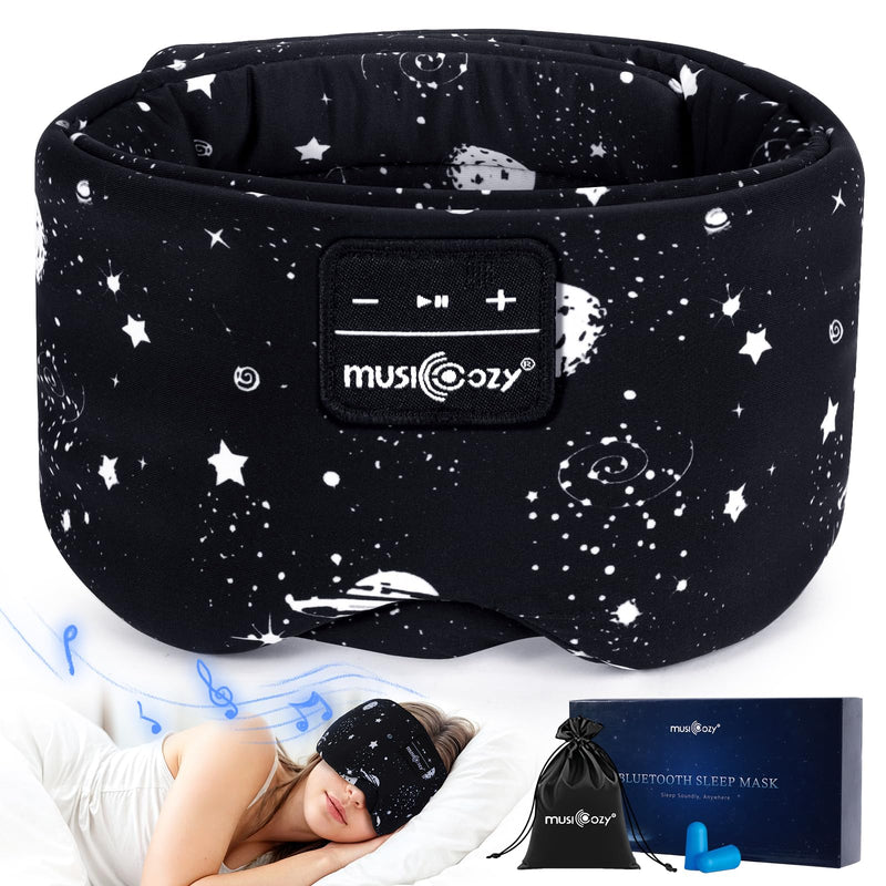 MUSICOZY Sleep Mask Stary Bluetooth Headphones for Sleeping Side Sleeper | Wireless Masks with Blackout Eye Cups, Soft Fabric, HD Audio, Comfortable for Side Sleepers, Travel and Relaxation Ice Black