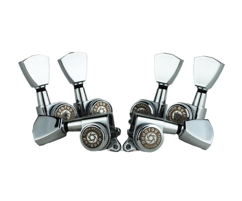Guitar Locking Tuners (3R + 3L) - 1:18 Gear Ratio Lock String Tuning Key Pegs Machine Heads with Tulip Shaped Knob Replacement Guitar Accessories (E-104SP, Chrome)
