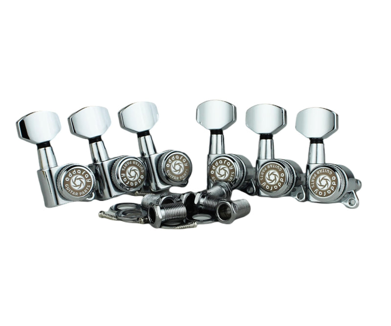 6 In-line Guitar Locking Tuners 6 Right Hand – 1:18 Gear Ratio Lock String Tuning Key Pegs Machine Heads Set with Hexagonal Shaped Knob Replacement, (E-107SP, Chrome) 6 for Right