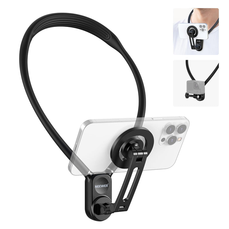 Neewer Magnetic Neck Holder for Action Camera & Phone, Hands Free Neck Tripod Chest Mount Compatible with GoPro DJI Insta360 iPhone 15 Android, Neck Phone holder for Recording POV Video Vlog, GP16