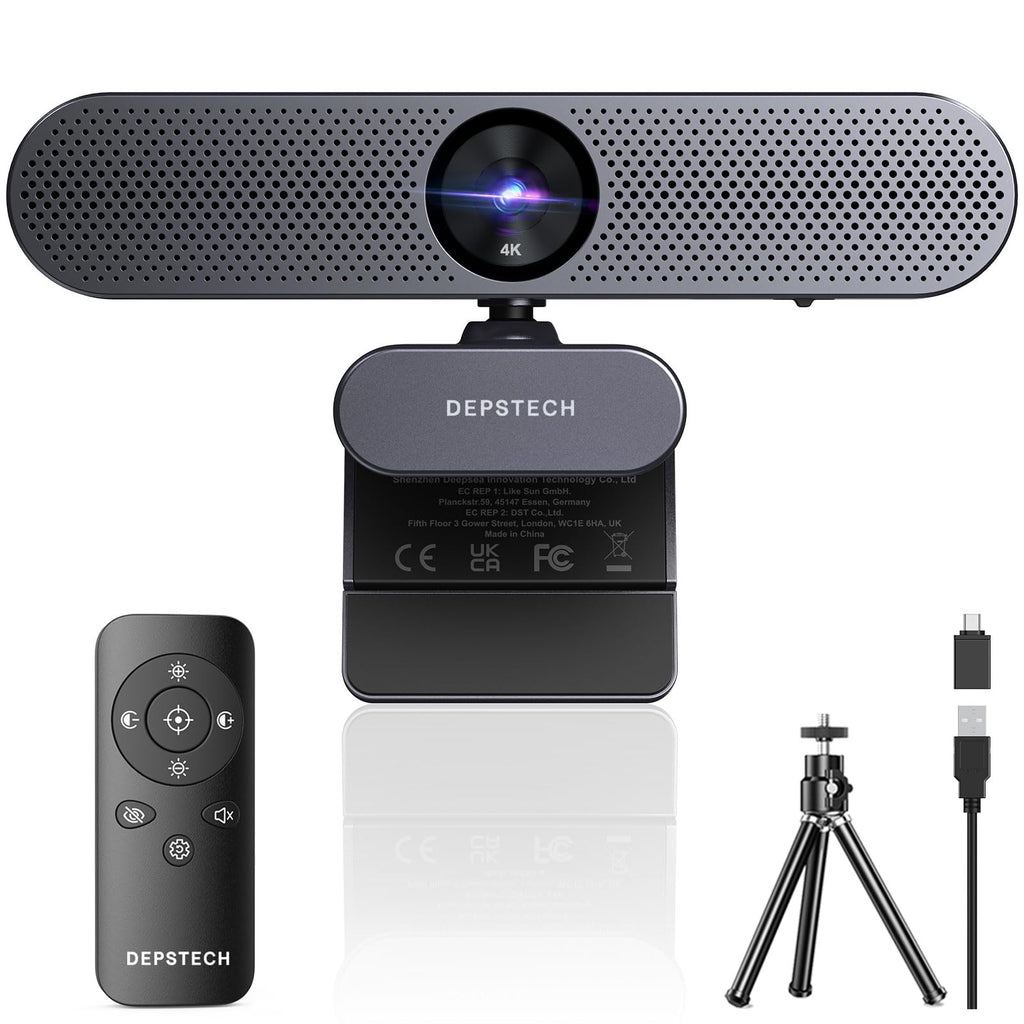 DEPSTECH 4K Webcam with Remote Control, Ultra HD Sony Sensor Webcam with Microphones, Noise-Canceling, AutoFocus, Low-Light Correction, Privacy Cover, Web Camera for PC/Mac/Laptop/Desktop/Zoom/Teams