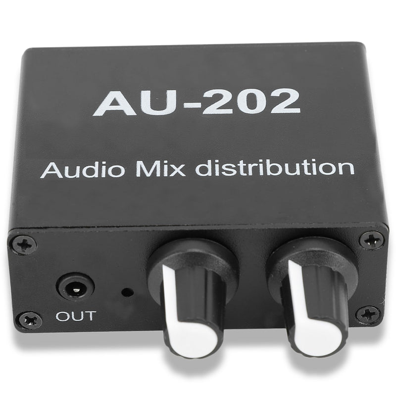 2 Channel Stereo Mixer, 2 in 2 Out Low Noise Independent Volume Control 3.5mm Small Sound Mixer for Headphone DC 5‑24V