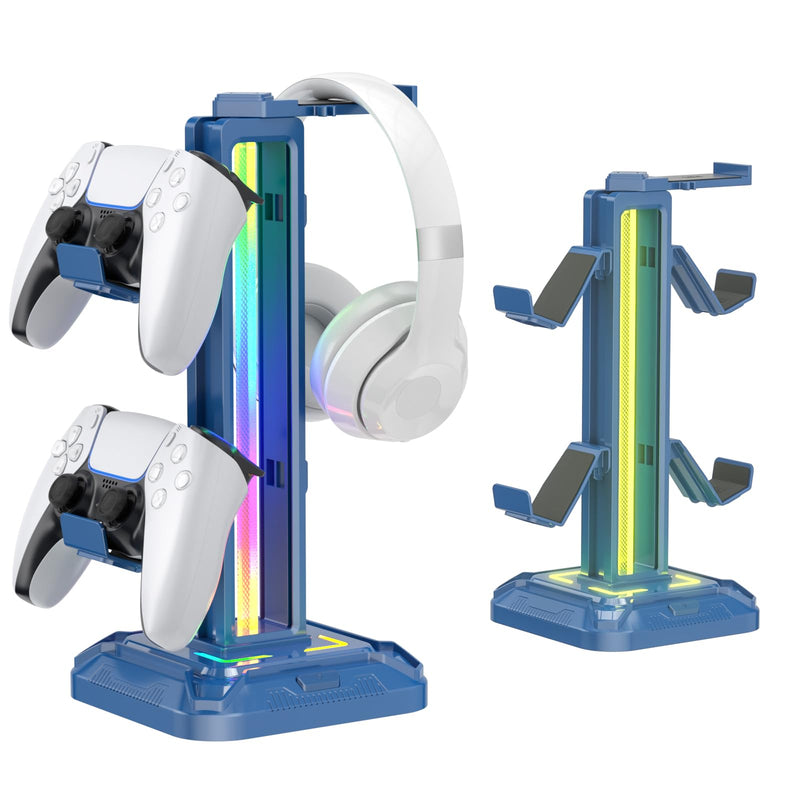 KDD RGB Headset Stand with 9 Light Modes - Controller Holder for Desk - Rotatable Headphone Stand & Detachable Controller Hook for PC Earphone Accessories(Blue) Blue