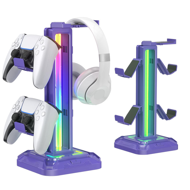 KDD RGB Headset Stand with 9 Light Modes - Controller Holder for Desk - Rotatable Headphone Stand & Detachable Controller Hook for PC Earphone Accessories(Purple) Purple
