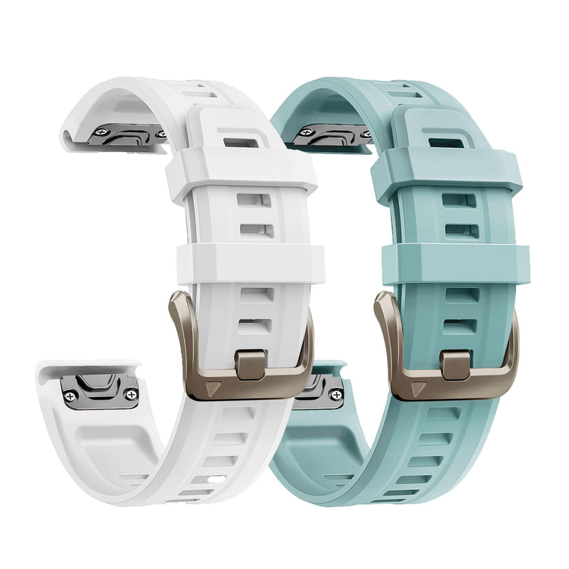 20MM Watch Band for Garmin fenix 5s 6s 7s pro solar Quick fit with light gold buckle soft silicone 20 bands Replacement for garmin epix pro gen 2 42mm Descent Mk2s/3/3i for women 20-White and Sea Foam