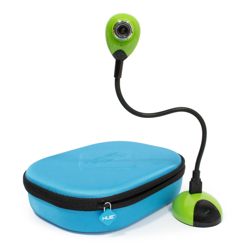 HUE HD Portable USB Camera for Video Conferencing or Classroom Use, Green | 720p Flexible Visualizer, Teaching/Streaming, Built-in Microphone, Carry Case, Windows/ChromeOS/MacOS/iPadOS 17+ Compatible Green Camera with Carry Case