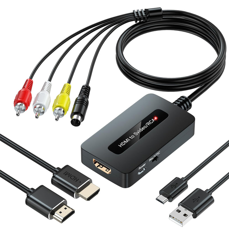 HDMI to S Video RCA Converter, 1080P HDMI to AV Composite S-Video 2 in 1 Converter for DVD/STB/PS3/PS4 to Display on Older TV with Svideo/RCA Inputs(Not Support 4k HDMI)