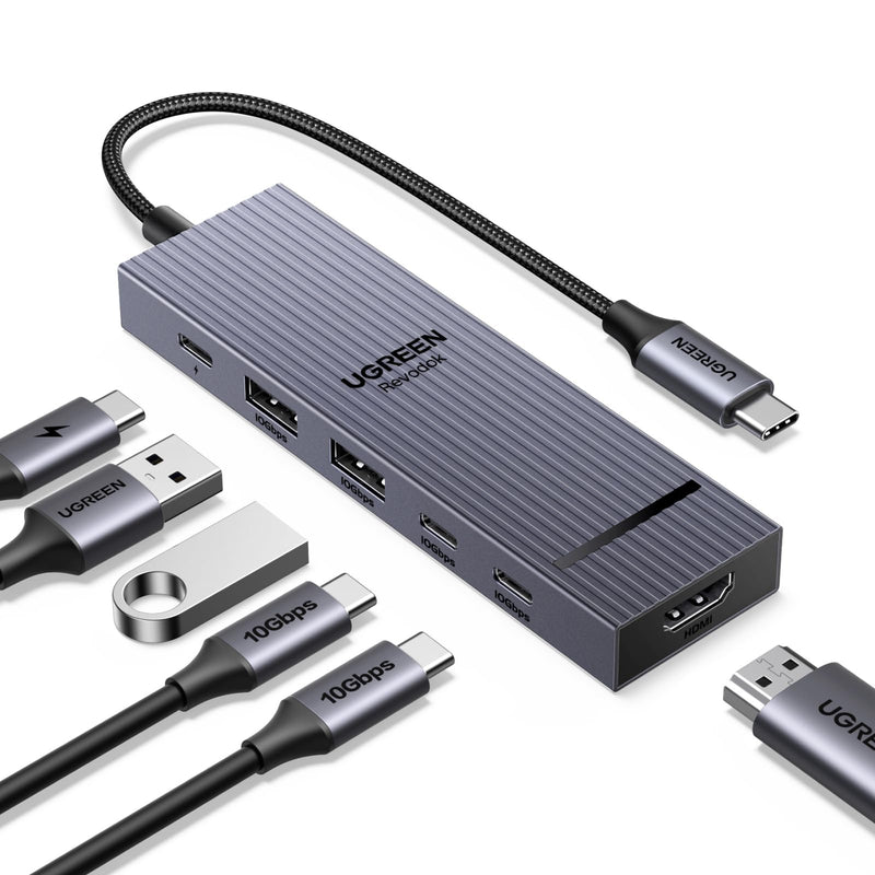 UGREEN Revodok Pro USB-C Hub 6 in 1 10Gbps USB C 3.2 & USB-A 3.2 4K 60Hz HDMI, 100W Power Delivery for MacBook Pro/Air, iPad Pro, Thinkpad Rog Ally and More.