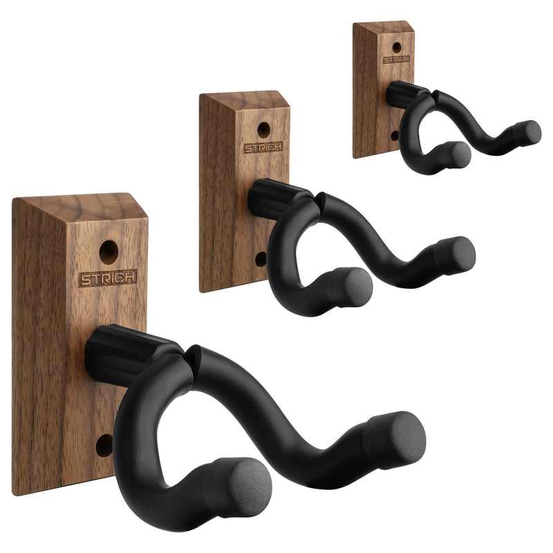 STRICH Guitar Wall Mount,Walnut Base Guitar Hanger,U-Shaped Hanger Mount with Screws, Guitar Holder Hook Stand Wall for Acoustic, Electric Guitar, Banjo, Bass(3-Pack)