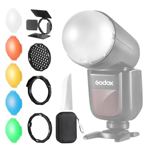 TR-09 Magnetic Flash Accessories Kit for Godox V1/V1 Mid/V100/AD100/AD200 Round Head Speedlite Flashes, Flash Diffuser Kit Includes Dome Diffuser, Diffuser Panel, Barndoor, Honeycomb Grid TR-09