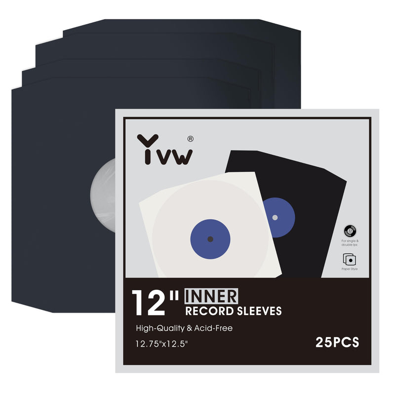 25Pcs Vinyl Record Inner Sleeves, Black Kraft Paper Record Sleeves with Poly Lined for 12" Records, Comer Cut Design Acid Free Album Covers, Vinyl Record Album Covers LP Jacket Protective 12 Inch