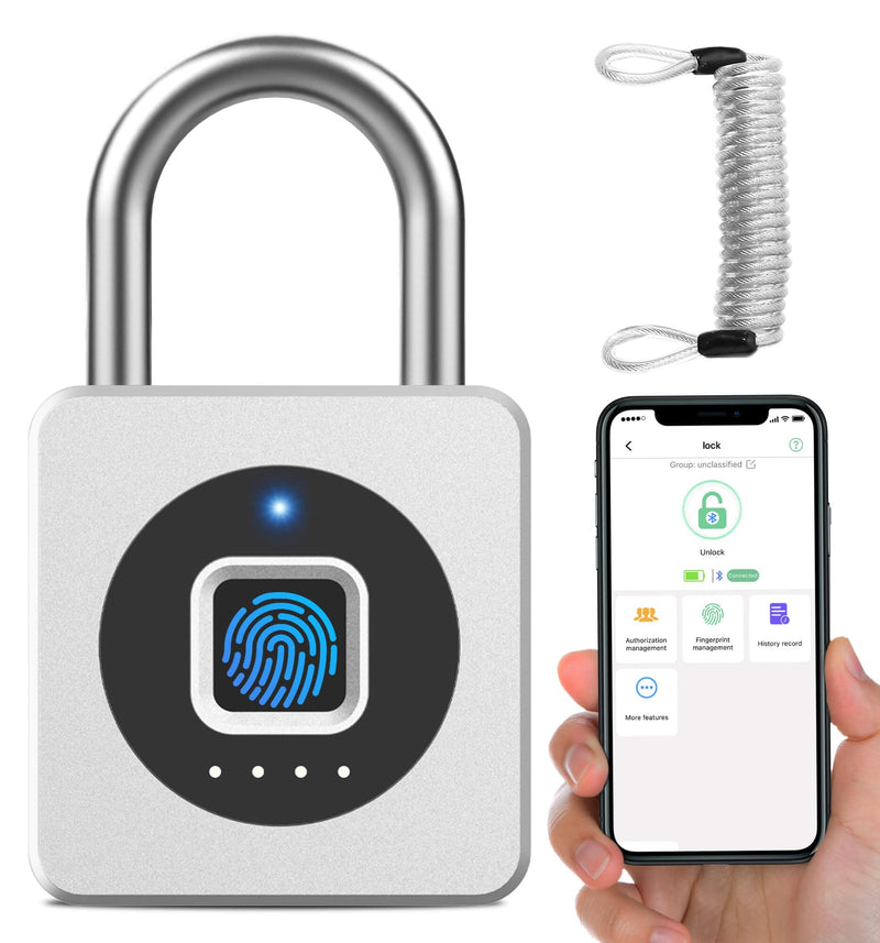 [AUSTRALIA] - eLinkSmart Fingerprint Gym Locker Lock, Keyless Biometric Padlock, Weatherproof Electronic Digital Smart Combo Pad Lock for Outdoor Fence Gate Storage Fridge Helmet Ski Pool Shed (Silver, with Cable) Silver, with Cable 