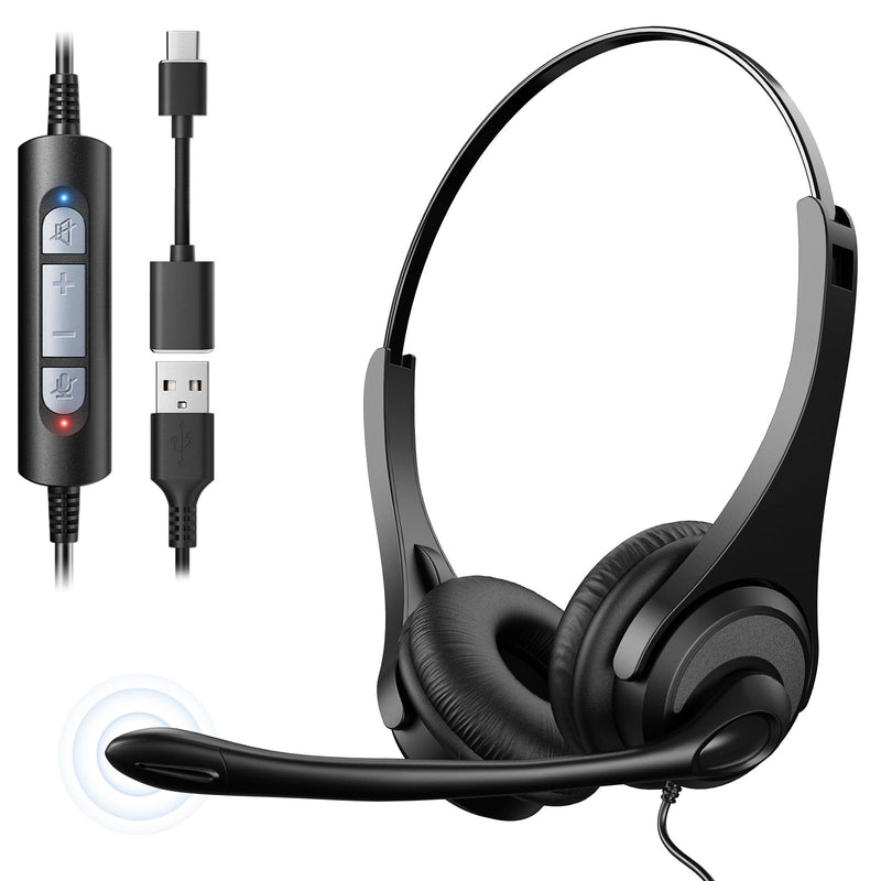 [AUSTRALIA] - Voistek USB Headset with Microphone,Wired On Ear Computer Headphones with Noise Cancelling Microphone for Laptop PC,in-line Control for Work, Office, Teams, Zoom, Skype, Online Class Dual Ear 