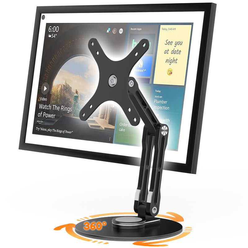 Swivel and Tilt Stand for Echo Show 15, Vesa Monitor Stand, Three-Hinge Adjustable Angle and Height with 360° Rotation Base, Supports Switching Between Landscape and Portrait Screens(Black)