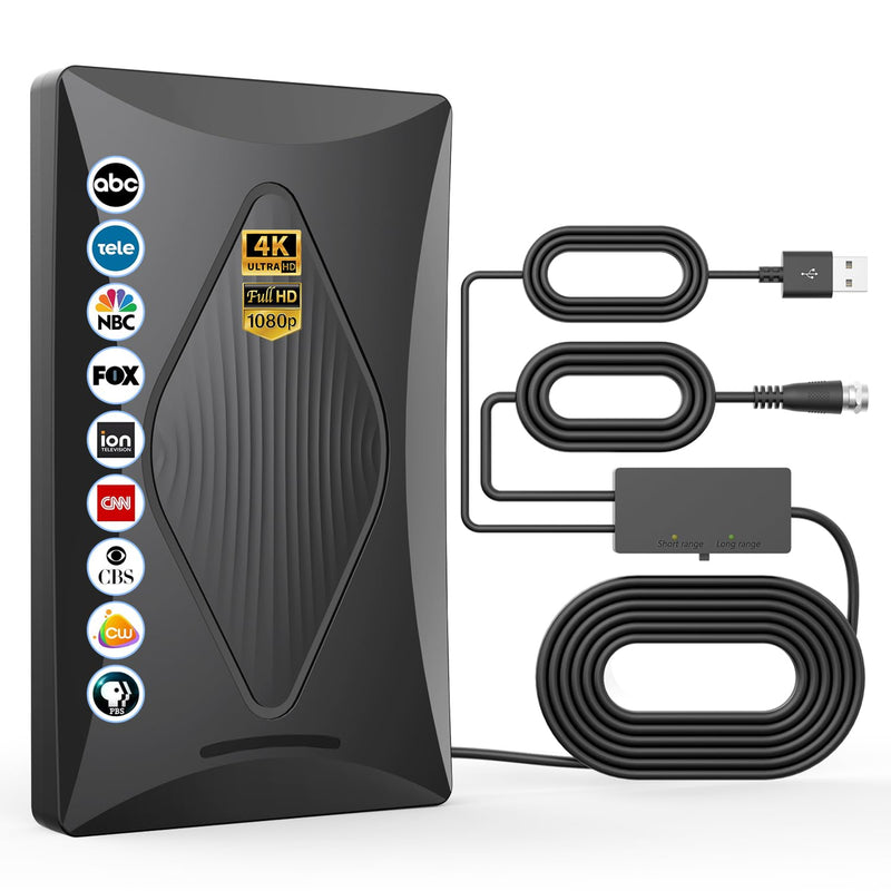 [AUSTRALIA] - 2024 Release TV Antenna for Smart TV, 1000+ Miles Long Range Digital TV Antenna Indoor Ourdoor with Amplifier Signal Booster - Support 360° Reception 4K 1080p HD VHF UHF for All Smart/Old TVs 