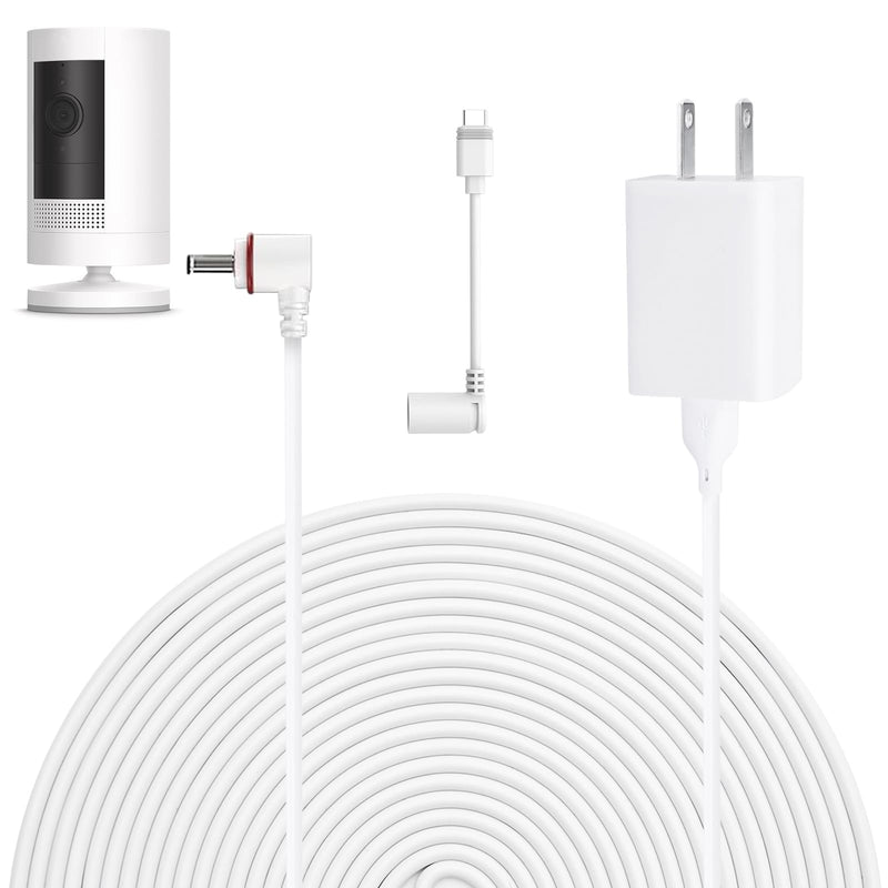 23FT Power Cord and Adapter Compatible with Ring Spotlight Cam Plus/Pro and Stick Up Cam Battery, Charging Cable for Ring, Weatherproof Power Plug and Micro USB Charging Cable