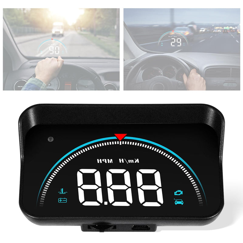 Car OBD2 HUD Head Up Display Gauge Speedometer MPH KMH RPM Warning Alarm Meter