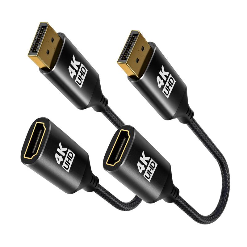 [AUSTRALIA] - RUIZHI 4K Display Port to HDMI Adapter 2Pack,Unidirectional DP to HDMI 2K@60Hz 1080P@120Hz UHD Cable Nylon Braided Aluminum case Converter(Male to Female) Compatible for Dell, Lenovo, HP,GPU, AMD 2-Pack Black 