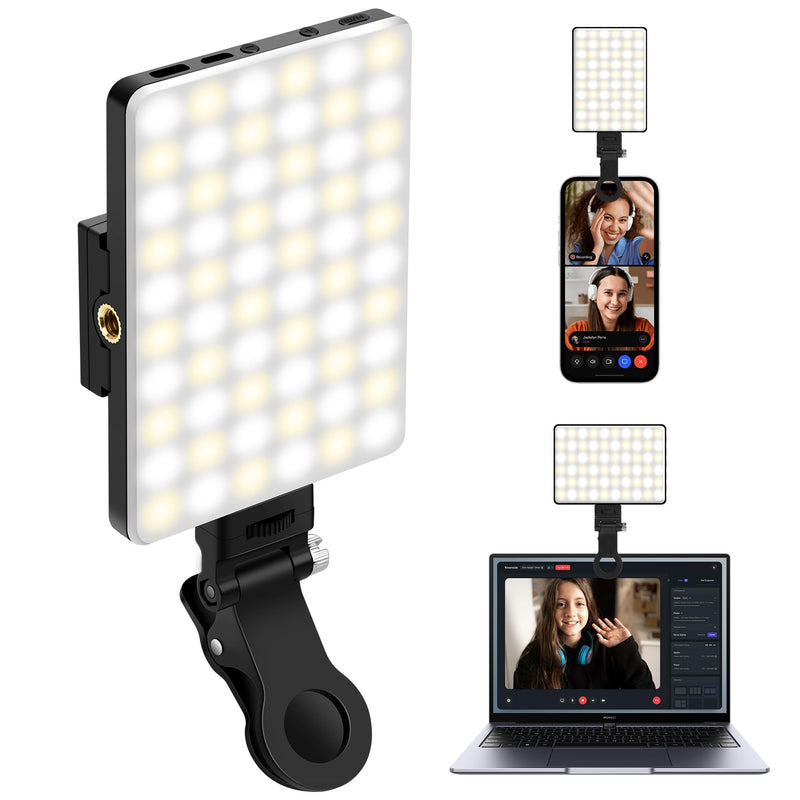Selfie Light Portable Phone Light, Eagerey 60 LED Rechargeable Fill Light with Front & Back Clip, CRI 95, 3 Light Modes, Clip on Light for TikTok Tablet/Laptop, iPad, Conference Vlog Video Black