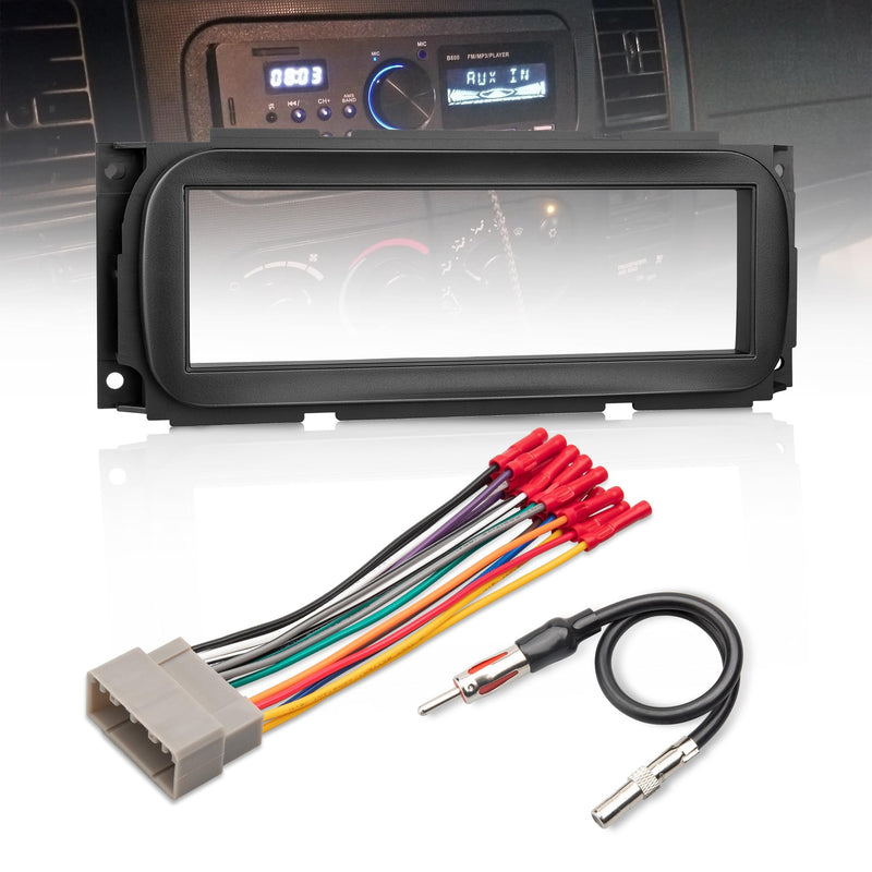 Single DIN Radio Dash Kit W/Radio wiring Antenna Adapter for Select 2002-2007 Chrysler/Dodge/Jeep, Single Din Radio Mount Housing Bracket Trim Bezel Kit Installation Aftermarket Stereo