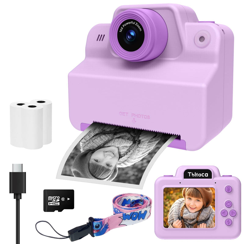 Instant Print Camera for Kids, Toddler Kids Camera Instant Print for 3 4 5 6 7 8 9 10 Years Old Girl Christmas Birthday Gifts, Portable Kid Children Digital Travel Camera Toys for Girls Age 3-12 Purple