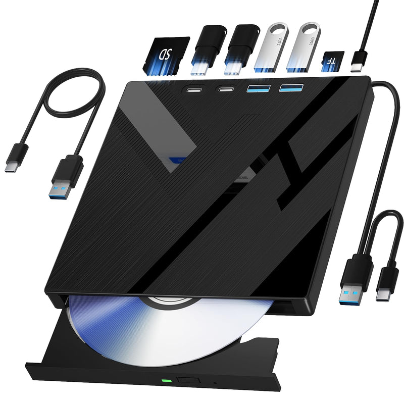 Wbacon External CD/DVD Drive for Laptop, 7 in 1 USB 3.0 Optical Disk Drive | Portable CD/DVD Player Burner Reader Writer, CD DVD +/-RW Disk Drive for Laptop Desktop PC Windows 11/10/8/7/XP Mac Linux