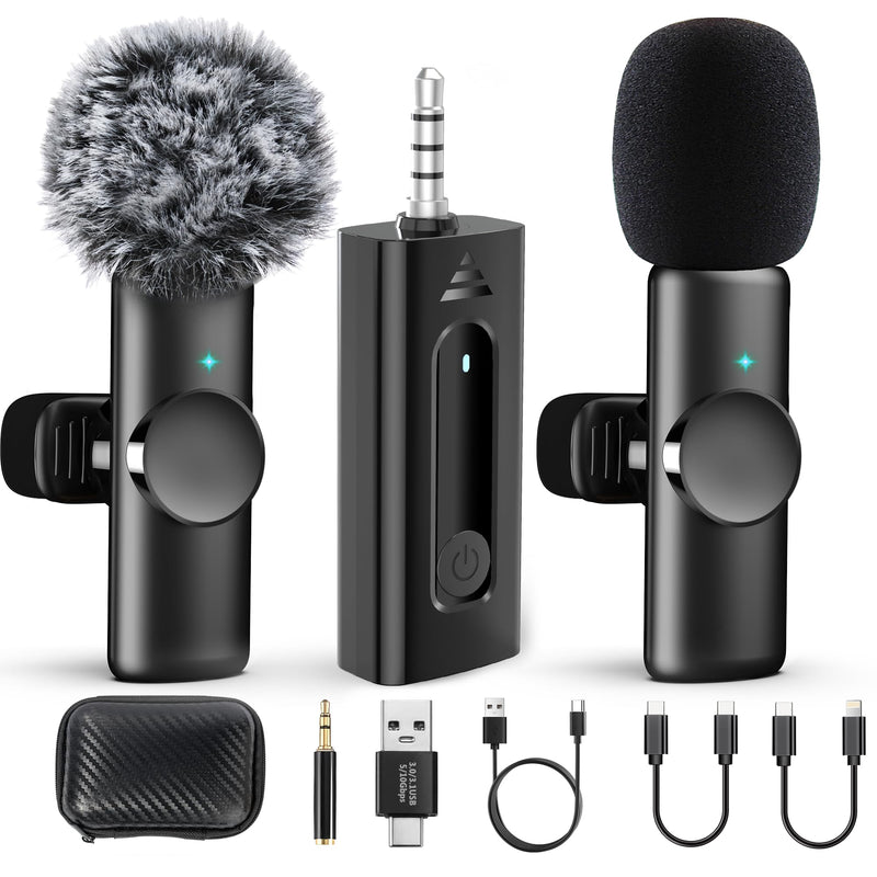 Dual Wireless Lavalier Microphone for Camera/iPhone/Android Phone/Laptop/Computer, Professional Plug-Play Lapel Microphone for Video Recording, Vlogging, Interview