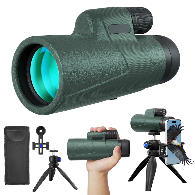 12x50 HD Monocular for Adults High Powered with BAK4 Prism & FMC Lens,Lightweight with Smartphone Adapter, High Powered Monocular with Clear Low Light Vision for Star Watching, Bird Watching, Hiking Green