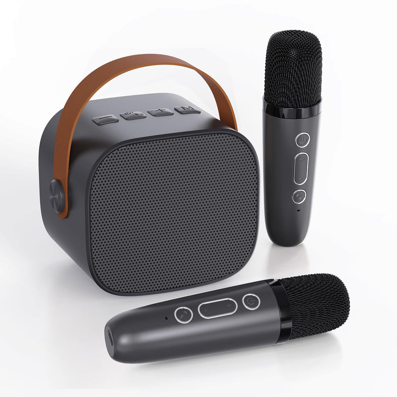 Mini Karaoke Machine for Kids Adults,Portable Bluetooth Karaoke Speaker for Adults Kids with 2 Microphones for 6 7 8 9 10 11 12 Years Old Girls Boys Gifts Toys for Christmas Birthday,Black Black