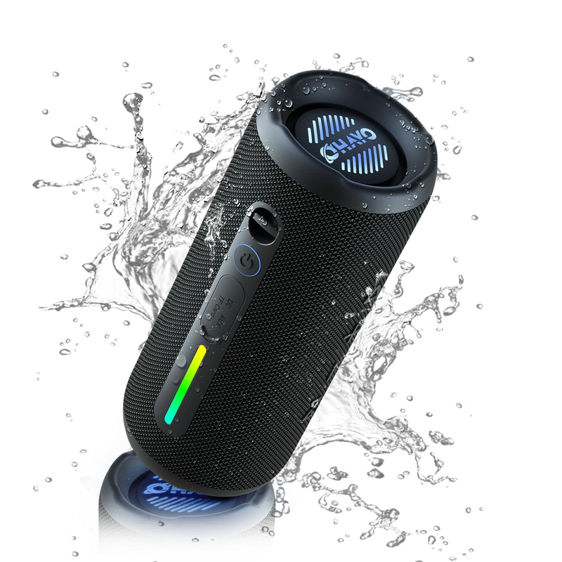[AUSTRALIA] - OHAYO Portable Bluetooth Speaker, IPX7 Waterproof Wireless Speaker with 24W Loud Stereo Sound, Active Extra Bass, Bluetooth 5.3, RGB Lights, Dual Pairing, Up to 30H Playtime for Home, Outdoor, Party Black 