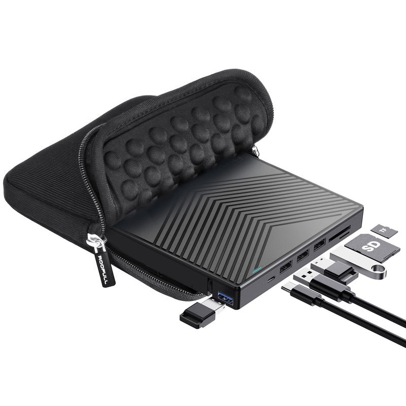 [AUSTRALIA] - ROOFULL External CD DVD Drive Player Burner USB 3.0 & USB-C Portable CD/DVD-ROM +/-RW Optical Disk Drive with 4 USB Ports + 2 SD/TF Card Reader + Carrying Case for Laptop PC Windows Mac Linux Computer 8 In 1 Drive Ultra Slim with Carrying Case 