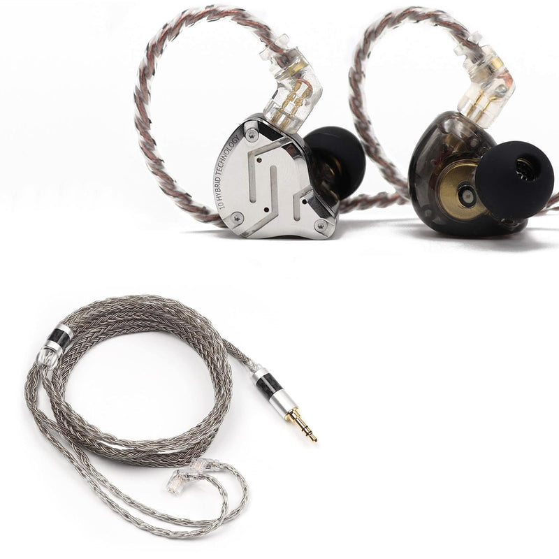 Linsoul KZ ZS10 Pro 4BA+1DD 5 Driver in Ear Monitor(with Mic, Black) + Tripowin Zonie 16 Core Silver Plated IEM Cable(Recessed 2pin, 3.5mm, Grey)