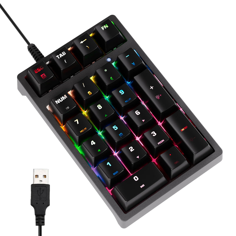 [AUSTRALIA] - Number Pad, Mechanical USB Wired Numeric Keypad with Blue LED Backlit 21 Key Mini Numpad for Laptop Desktop Computer PC Black (Blue switches) Black - Mechanical Keypad 
