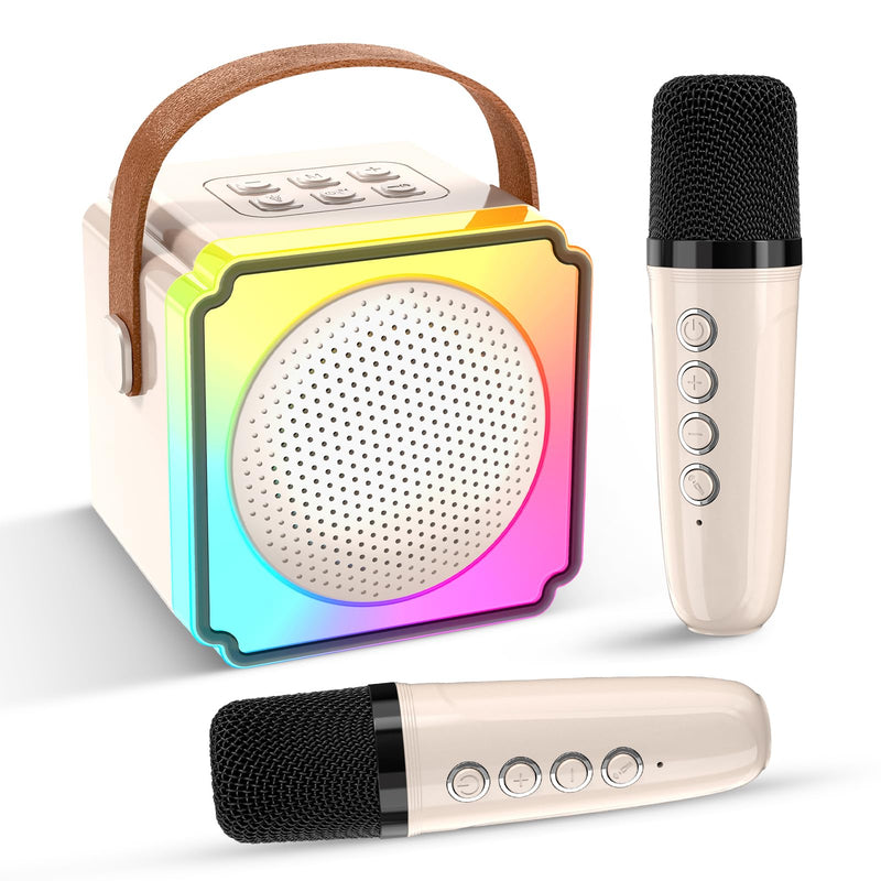 Mini Karaoke Machine for Kids,Portable Bluetooth Karaoke Machine with 2 Wireless Microphones, Kids Karaoke Machine for Birthday Home Party,Gift for Girls Boys（Beige） Beige