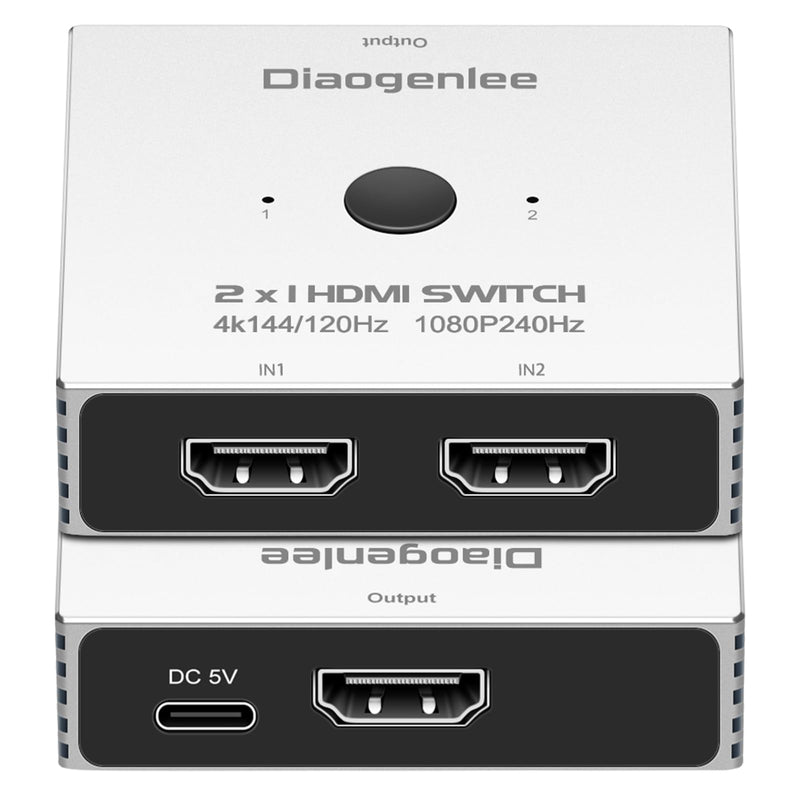 HDMI Switch 4K@120hz，2 in 1 Out switcher Splitter 4Kx2K@120hz，4K@144hz,1080p@240hz,HDMI 2.0b 2x1,Aluminum Shell, Compatible with PS4 PS5, Xbox, Fire Stick, Apple TV, Roku, PC, TV