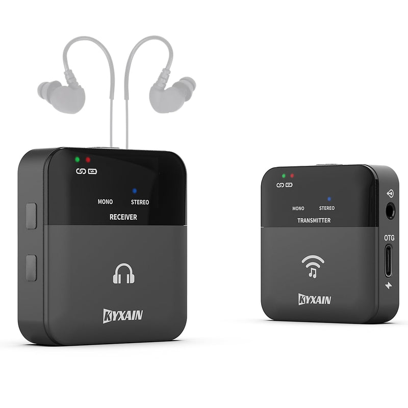 2.4GHz Wireless in Ear Monitor System, 24Bit/48K Mono Stereo Wireless IEM System with Transmitter Beltpack Receiver Auto Pairing, OTG USB Input, for Studio Band Live Performance