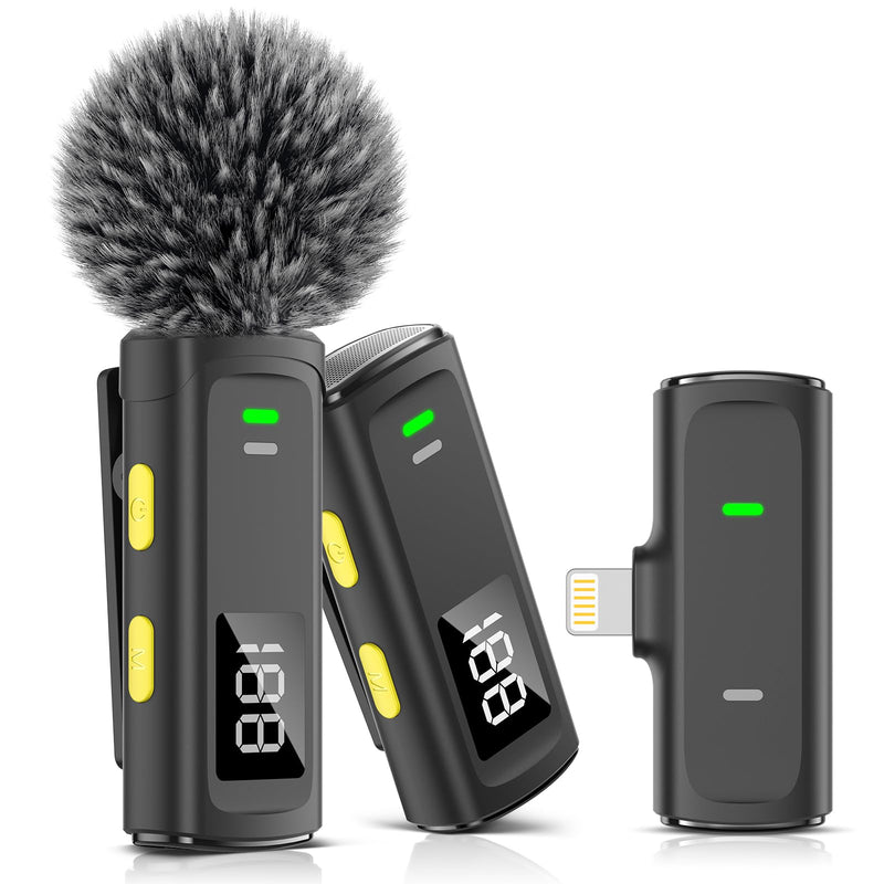 Bunog Wireless Lavalier Microphone for iPhone - Mini Lapel Mic with Crystal Sound, Battery Level Display, Noise Cancellation for YouTube/Tiktok/Podcast/Vlog