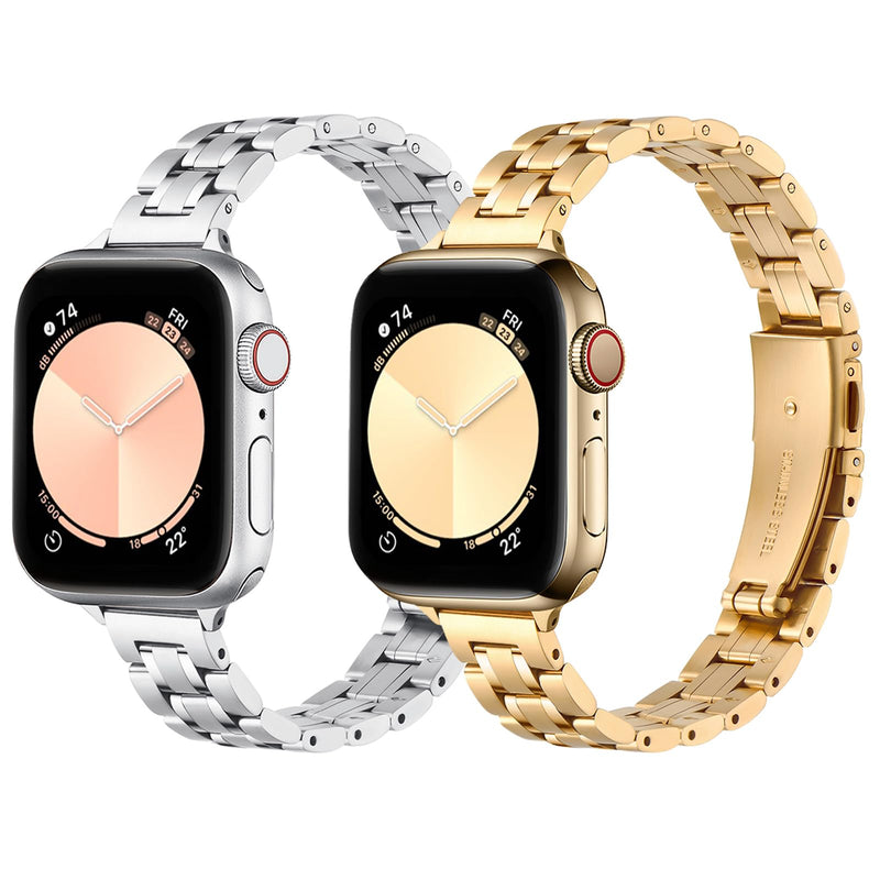 Bundle of the Silver and Gold Metal Apple Watch Replacement Band in 42mm 44mm 45mm 49mm